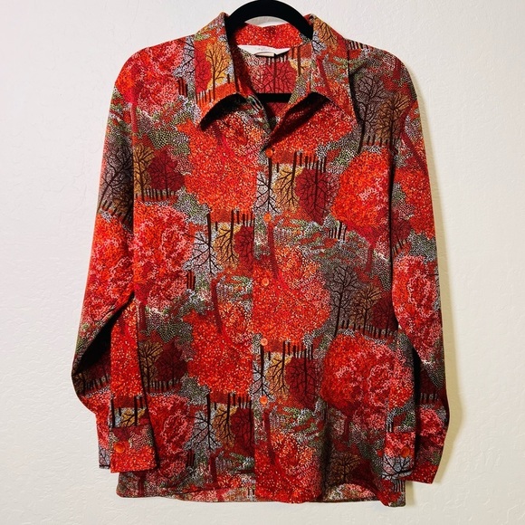 Vintage Fall Tree Scene Button Down Casual Shirt Large - Picture 2 of 7